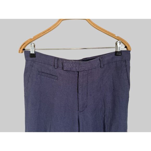 Azulu Womens Blue Linen Trousers Size 2 Medium With Buttoned Back Pocket - Picture 2 of 9